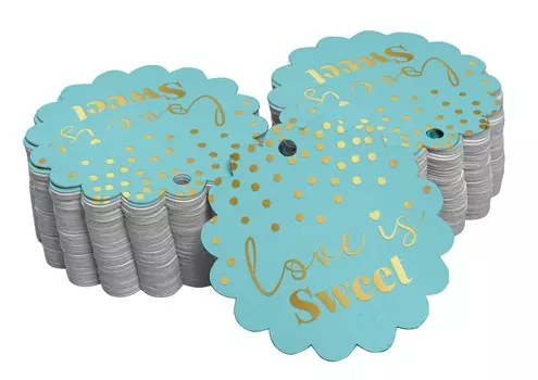 Inkdotpot 100 Pack Love Is Sweet Свадебные сувениры Бумажные бирки Ремесло Настоящая золотая фольга Повесить 50 Gold Foil Tags аква голубой