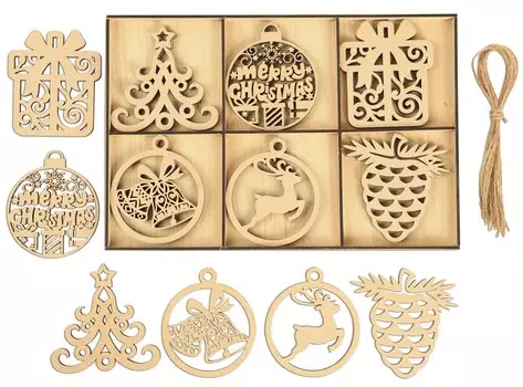 Inkdotpot 18 шт. деревянных рождественских украшений, незаконченные деревянные лазерные вырезы в форме оленей/колокольчиков, подвесные украшения на Рождество 3.5x4 коричневый