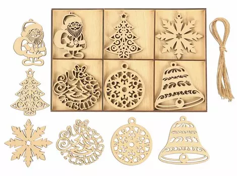 Inkdotpot 18 шт. Рождественские украшения, незаконченные деревянные лазерные вырезы в форме дерева/колокольчика, подвесное украшение 3.5x4 коричневый