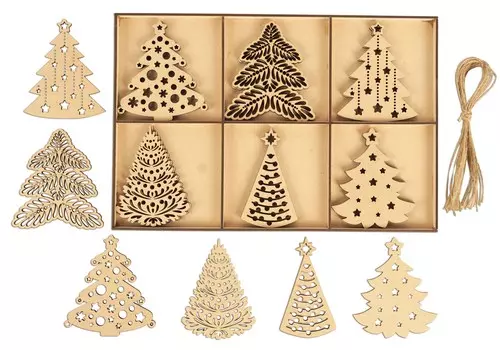 Inkdotpot 18 шт. Рождественские украшения, незаконченные деревянные лазерные вырезы в форме дерева/колокольчика, подвесное украшение 3.5x4 коричневый