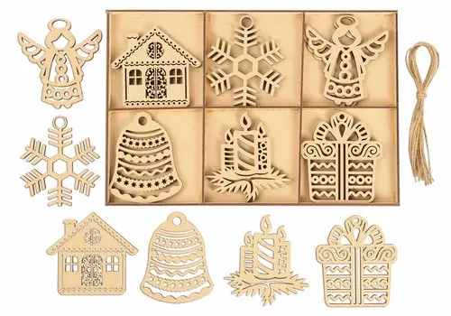 Inkdotpot 18 шт. Рождественские украшения, незаконченные деревянные лазерные вырезы в форме дерева/колокольчика, подвесное украшение 3.5x4 коричневый