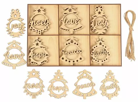 Inkdotpot 18 шт. Рождественские украшения, незаконченные деревянные лазерные вырезы в форме дерева/колокольчика, подвесное украшение 3.5x4 коричневый