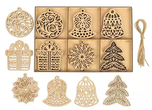 Inkdotpot 18 шт. Рождественские украшения, незаконченные деревянные лазерные вырезы в форме дерева/колокольчика, подвесное украшение 3.5x4 коричневый