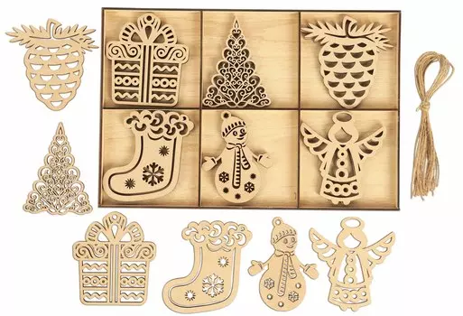 Inkdotpot 18 шт. Рождественские украшения, незаконченные деревянные лазерные вырезы в форме дерева/колокольчика, подвесное украшение 3.5x4 коричневый