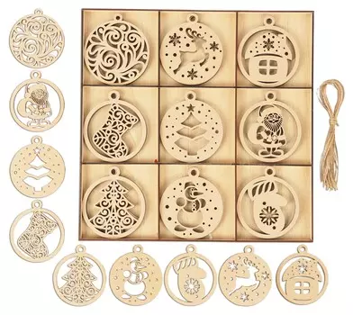 Inkdotpot 18 шт. Рождественские украшения, незаконченные деревянные лазерные вырезы в форме дерева/колокольчика, подвесное украшение 3.5x4 коричневый