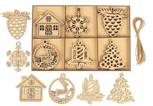 Inkdotpot 18 шт. Рождественские украшения, незаконченные деревянные лазерные вырезы в форме дерева/колокольчика, подвесное украшение 3.5x4 коричневый