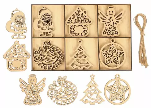 Inkdotpot 18 шт. Рождественские украшения, незаконченные деревянные лазерные вырезы, украшения в форме Санта-Клауса/дерева, подвесное украшение для рождественских украшений 3.5x4 коричневый