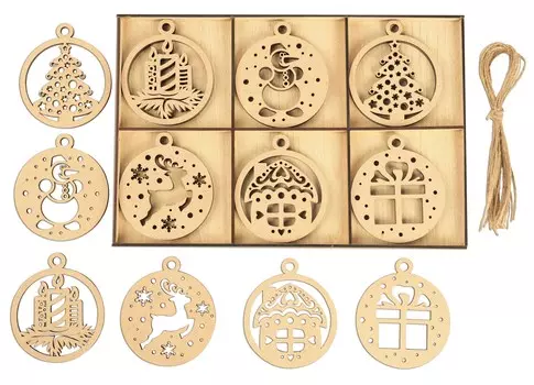 Inkdotpot 18 шт. Рождественские украшения, незаконченные деревянные лазерные вырезы в форме дерева/колокольчика, подвесное украшение 3.5x4 коричневый