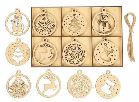 Inkdotpot 18 шт. Рождественские украшения, незаконченные деревянные лазерные вырезы в форме дерева/колокольчика, подвесное украшение 3.5x4 коричневый