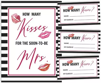Inkdotpot 1 Sign 30 Cards How Many Kisses For The Soon To Be Mrs White Feathers Bridal Shower 3.5 x 2 Inches белый
