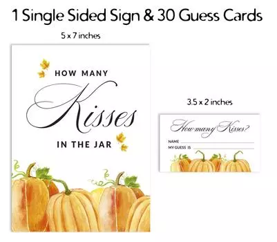Inkdotpot 1 Sign 30 Cards How Many Kisses In The Jar White Pumpkin Bridal Shower 3.5 x 2 Inches белый