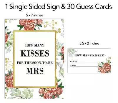 Inkdotpot 1 Sign 30 Cards How Many Kisses For The Soon To Be Mrs White Floral Bridal Shower 3.5 x 2 Inches белый