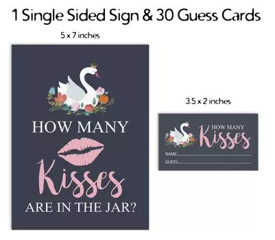 Inkdotpot 1 Sign 30 Cards How Many Kisses In The Jar Indigo Blue Swan Bridal Shower 3.5 x 2 Inches синий