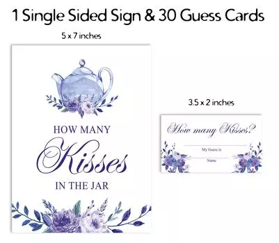 Inkdotpot 1 Sign + 30 Cards How Many Kisses in The Jar White Floral Tea Party Bridal Shower Game 3.5 x 2 Inches белый