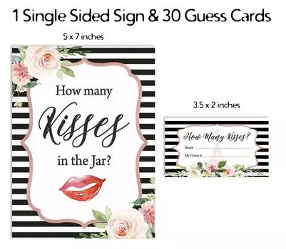 Inkdotpot 1 Sign + 30 Cards How Many Kisses in The Jar White Floral Eiffel Tower Bridal Shower Game 3.5 x 2 Inches белый