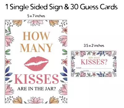 Inkdotpot 1 Знак 30 Карточек Сколько Поцелуев В Банке Белый Цветочный Свадебный Душ 3.5 x 2 Inches белый