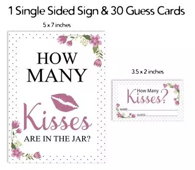 Inkdotpot 1 Знак 30 Карточек Сколько Поцелуев В Банке Белый Цветочный Свадебный Душ 3.5 x 2 Inches белый