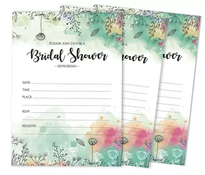 Inkdotpot 30 приглашений на свадебный душ. Зелень с цветочным принтом. Свадебный стиль. 5 x 7 белый
