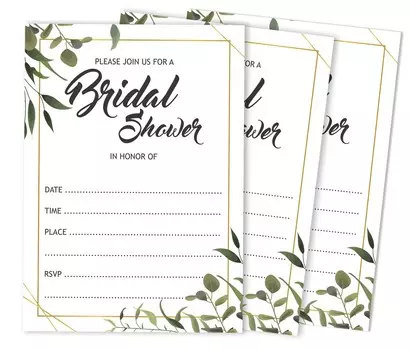 Inkdotpot 30 приглашений на свадебный душA GreeneryA Wedding Fill-In Style Invites Blank 5 x 7 белый