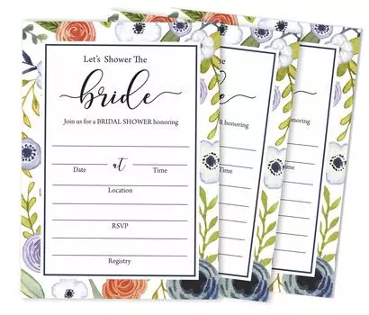 Inkdotpot 30 Приглашения на девичникЦветочный стильЗаливка на свадьбу приглашает Бланк 5 x 7 белый