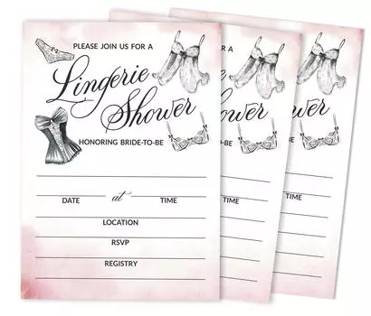 Inkdotpot 30 Приглашения на девичникДуш в нижнем бельеСвадебный стиль в стиле Invites Blank 5 x 7 белый
