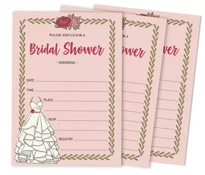 Inkdotpot 30 Приглашения на девичникСвадебное платьеСвадебный стиль Invites Blank 5 x 7 персиковый