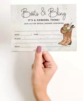 Inkdotpot 30A CowgirlA Приглашения на девичник в стиле Fill-In Style Wedding Blank 5 x 7 белый