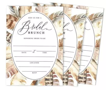 Inkdotpot 30A FeathersA Приглашения на свадебный душ в стиле Fill-In Свадебный бланк 5 x 7 белый