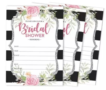 Inkdotpot 30A FloralA Заполняющий стиль Приглашения на свадебный душ Свадебная заготовка 5 x 7 белый