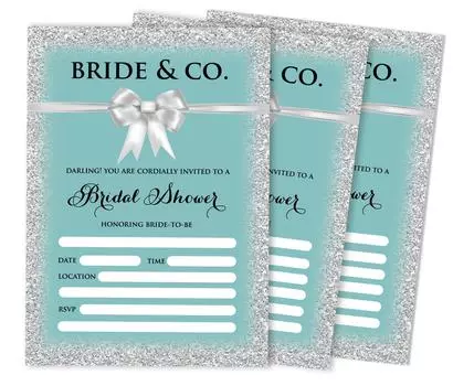 Inkdotpot 30A GlitterA Fill-In Style Приглашения на свадебный душ Свадебная заготовка 5 x 7 аквамарин