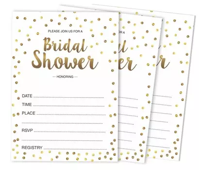Inkdotpot 30A Gold ConfettiA Fill-In Style Приглашения на свадебный душ Свадебный бланк 5 x 7 белый