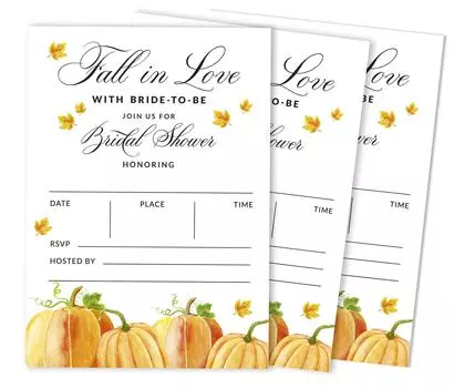 Inkdotpot 30A PumpkinA Fill-In Style Приглашения на свадебный душ Свадебная заготовка 5 x 7 белый