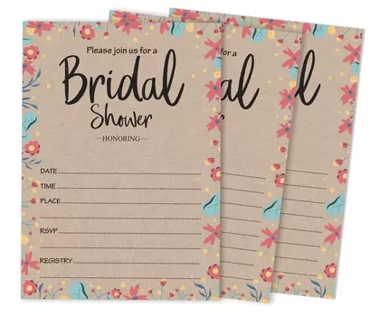 Inkdotpot 30A Rustic Kraft FloralA Заполняющий стиль Приглашения на свадебный душ Свадебная заготовка 5 x 7 бежевый