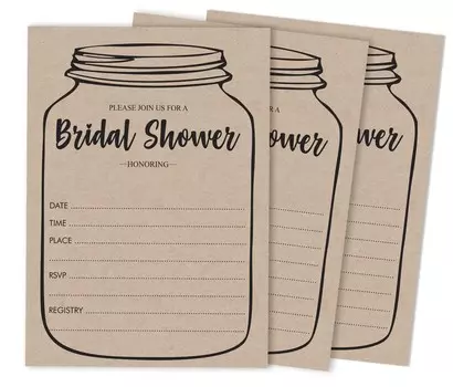 Inkdotpot 30A Rustic Kraft Mason JarA Fill-In Style Приглашения на свадебный душ Свадебная заготовка 5 x 7 бежевый