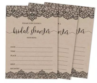 Inkdotpot 30A Victorian Black Lace KraftA Fill-In Style Приглашения на свадебный душ Свадебный бланк 5 x 7 бежевый