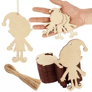 Inkdotpot 40 шт. эльфийское деревянное украшение с отверстиями 3,5 незавершенные предварительно просверленные ломтики натурального дерева для поделок деревянные DIY рождественские украшения подвесные веревки 3.5-4 cm коричневый
