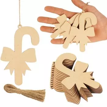 Inkdotpot 40 шт. карамельная трость деревянный орнамент с отверстиями 3,5 незавершенные предварительно просверленные ломтики натурального дерева для поделок из дерева 3.5-4 cm коричневый