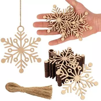 Inkdotpot 40 шт. снежинки деревянный орнамент с отверстиями 3,5 незавершенные предварительно просверленные ломтики натурального дерева для поделок 3.5-4 cm коричневый