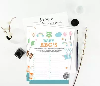 Inkdotpot 50 Baby Alphabet ABC Game Animals Baby Shower Game-Gender Neutral Party Supplies 5 x 7 Inches белый