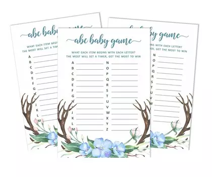 Inkdotpot 50 BabyA AlphabetA ABCA GameA Antler (мальчик) Baby Shower Game Гендерно-нейтральная вечеринка 5 x 7 Inches