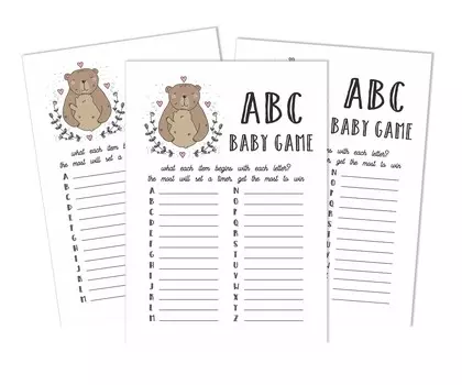 Inkdotpot 50 BabyA AlphabetA ABCA GameA Bear Animal Baby Shower Game Гендерно-нейтральная вечеринка 5 x 7 Inches