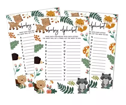 Inkdotpot 50 BabyA AlphabetA ABCA GameA Цветочные и животные Baby Shower Game Гендерно-нейтральная вечеринка 5 x 7 Inches