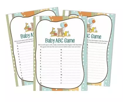 Inkdotpot 50 BabyA AlphabetA ABCA GameA Детские игрушки Baby Shower Game Гендерно-нейтральная вечеринка 5 x 7 Inches