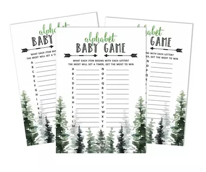 Inkdotpot 50 BabyA AlphabetA ABCA GameA Greenery Baby Shower Game Greatest Adventure Party 5 x 7 Inches