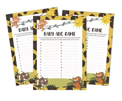 Inkdotpot 50 BabyA AlphabetA ABCA GameA Jungle Animals Baby Shower Game Гендерно-нейтральная вечеринка 5 x 7 Inches