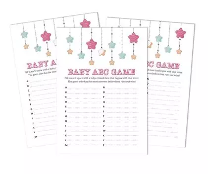 Inkdotpot 50 BabyA AlphabetA ABCA GameA Star Baby Shower Game Гендерно-нейтральная вечеринка 5 x 7 Inches