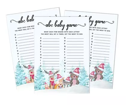 Inkdotpot 50 BabyA AlphabetA ABCA GameA Тема зимних джунглей Baby Shower Game Гендерно-нейтральная вечеринка 5 x 7 Inches