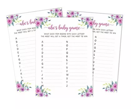 Inkdotpot 50 игр с азбукой для малышей ABC, цветочная игра для детского душа Oh Deer, принадлежности для вечеринки 5 x 7 Inches белый