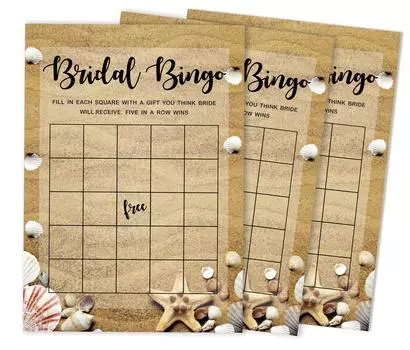 Inkdotpot 50A BeachA Bingo GameA CardsA Для свадебного душа Девичник Массовая пустая площадь Заполнить подарок 5 x 7 Inches бежевый