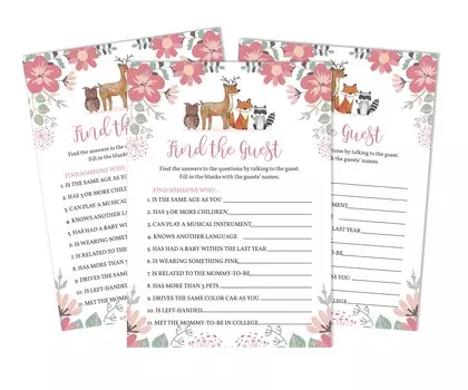 Inkdotpot 50A Find The GuestA Baby Shower Game Party Supplies Гендерно-нейтральный Цветочные и животные Icebreaker Party 5 x 7 Inches
